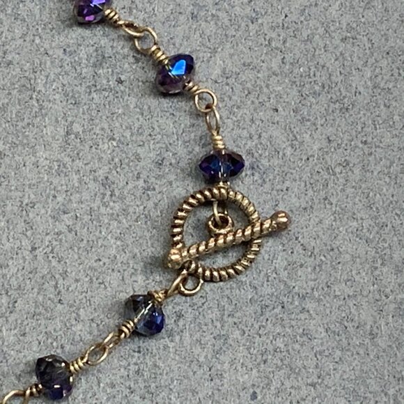 Iridescent Faceted Toggle Bracelet 7.5 In Silver Chain Blue Purple Green Beads - Picture 2 of 6